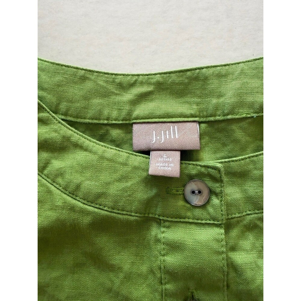 J Jill Green Linen Shift Dress L Petite 100% Linen Sleeveless Buttons Lagenlook - Picture 3 of 6